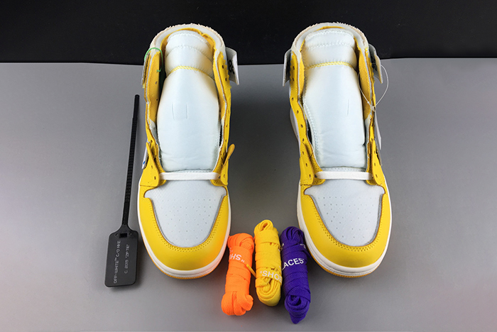 2019 AIR JORDAN 1 X Off-White NRG WHITE/DARK POWDER YELLOW-CONE AQ0818-149