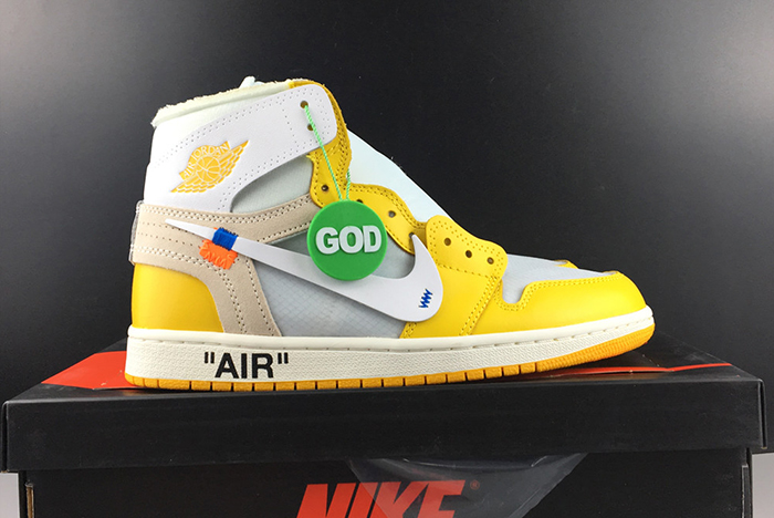 2019 AIR JORDAN 1 X Off-White NRG WHITE/DARK POWDER YELLOW-CONE AQ0818-149