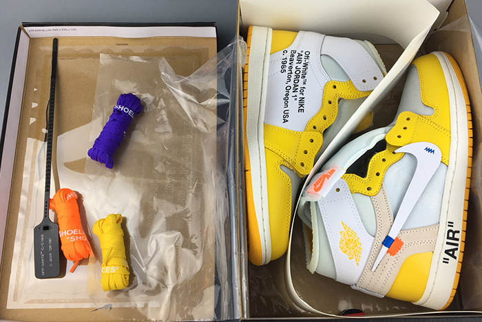 2019 AIR JORDAN 1 X Off-White NRG WHITE/DARK POWDER YELLOW-CONE AQ0818-149