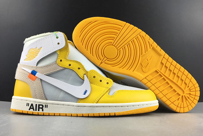 2019 AIR JORDAN 1 X Off-White NRG WHITE/DARK POWDER YELLOW-CONE AQ0818-149